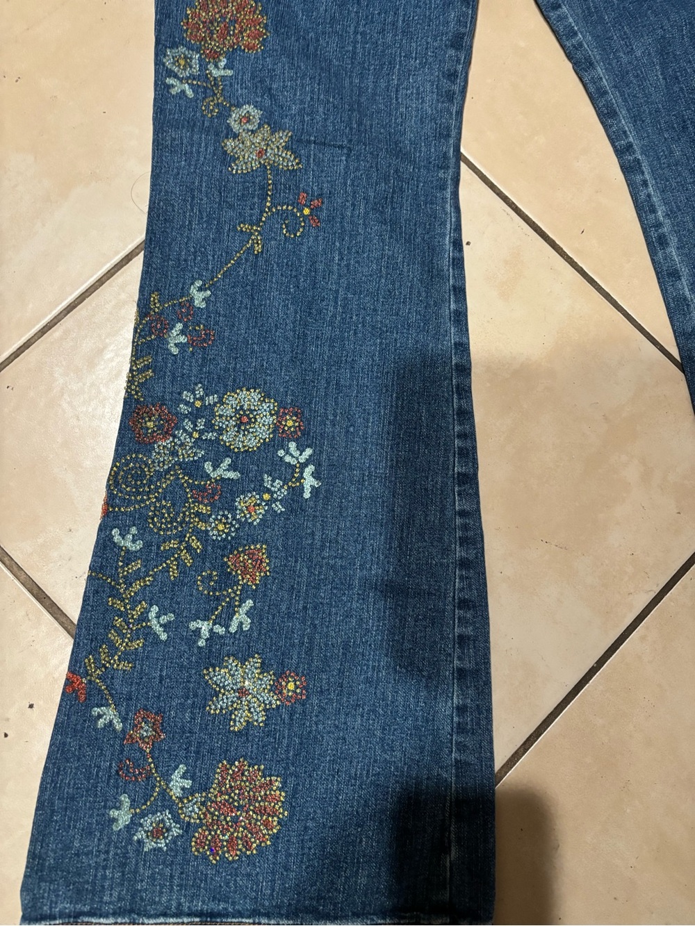Embellished Flare Jeans - Blue Denim - Picture 2 of 6